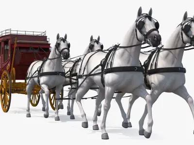  Four Horses with Stagecoach 