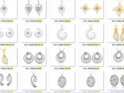 36 Light Weight Pendant Earrings set 3dm render details  3D print model