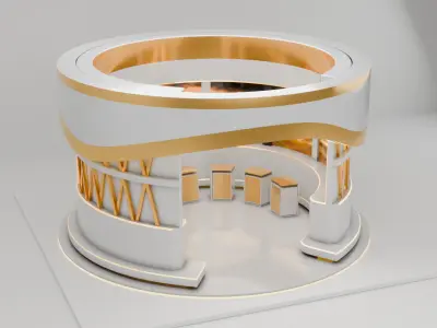 Futuristic 3D Exhibition Booth Design Gold and White Curved 3D model