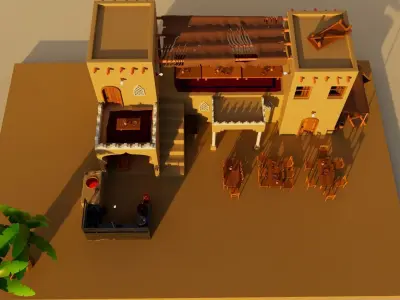 Old Arabic Cartoonic Hotel 3D model