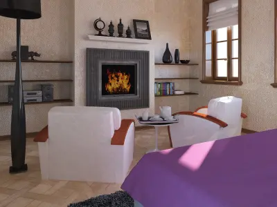 Bedroom with fireplace 3D model