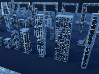 50 City Buildings Scifi Kitbash Set Low-poly 3D model