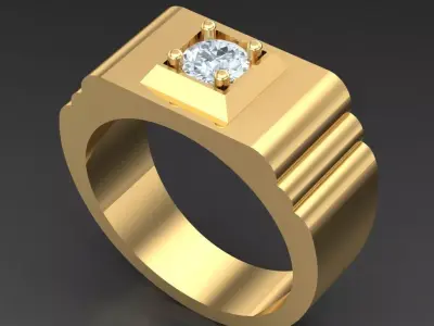 Light Gold Diamond Men Ring 2MR088 3D model