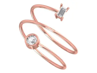Solitaire Women Spiral Baguette Round Stone Band Ring 3D print model