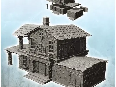 Large modern house with vehicle garage and balcony floor 9 3D print model