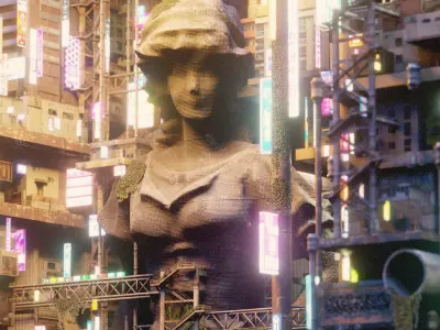 Cyberpunk Statue City 3D model