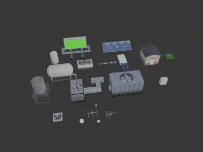 City Roof Props Pack for mobile games Low-poly 3D model