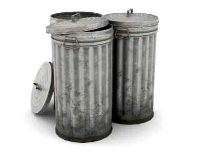 Metal Trash Can Low-poly 3D model