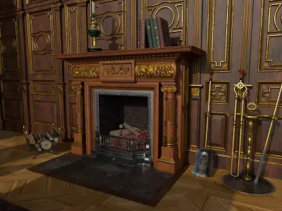Victorian living room with fireplace 3D model