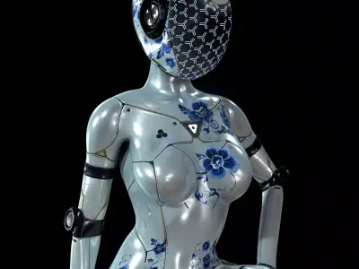 NEON Gzhel - cybernetic girl Low-poly 3D model