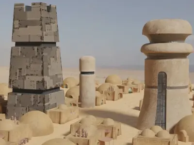 Tatooine Towers Low-poly 3D model
