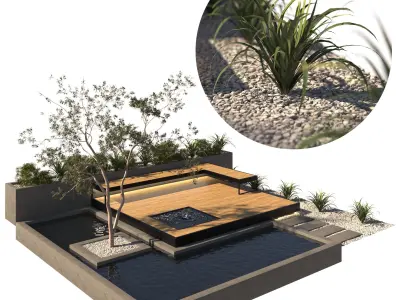 Landscape Backyard with Pool and Furniture 3D model