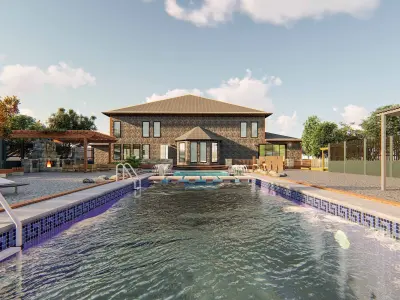 Backyard Design of residential house water pool 3D model