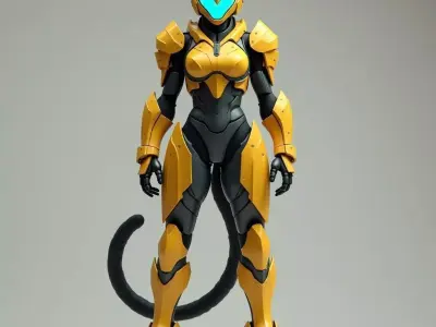 Feline Armored Operative 3D Model High Vis Battle Suit 3D model