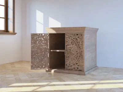 Sideboard with two carved doors Free 3D model