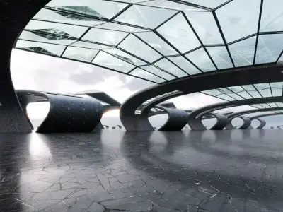 Futuristic Parametric Hangar - Architectural Background- V2U2 Low-poly 3D model