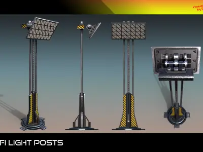 Sci-Fi Light Posts  Low-poly 3D model