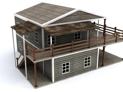 Hotel wooden house Low-poly 3D model