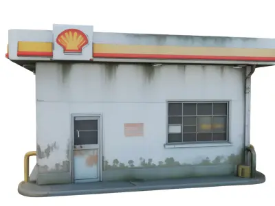 Abandoned Gas Station Service Garage Building PBR Game Ready Low-poly 3D model