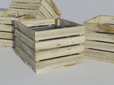 Simple Wooden Open-style Crate With Gaps Low-poly 3D model