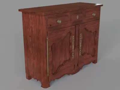 Antique Wood Credenza 3D model