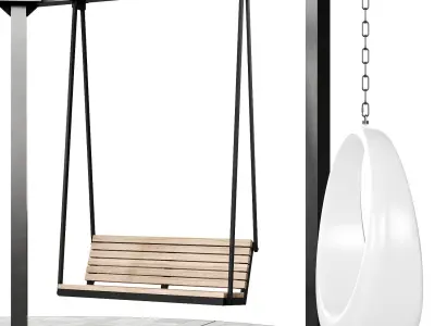 Set of pergolas gazebos canopies with swings benches 3 3D model