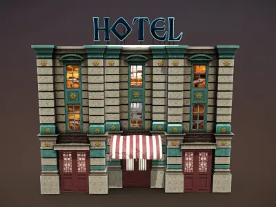 Urban City Hotel Low-poly 3D model