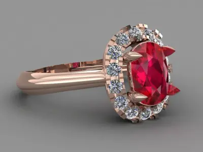 Ruby stone  Rose Gold Women Diamond Ring 3D print model 3D print model