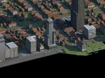 Modern City Cityscape Landscape Urban Block Street 03 Low-poly 3D model