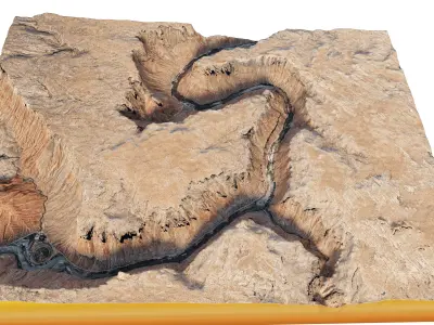 meandering canyon and the Colorado River flows beneath it 3D model