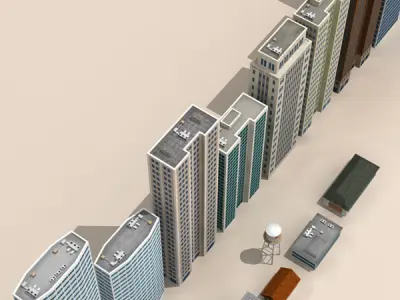 Low poly buildings collection tall in city 3D model