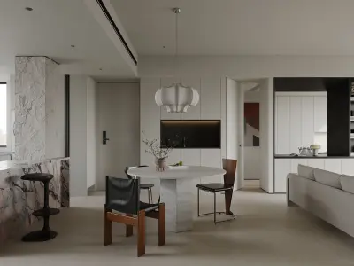 Modern living room dining room kitchen bedroom scene 3D model