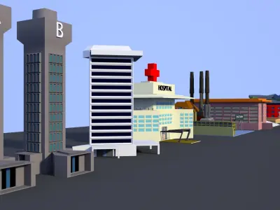Cartoon Building Set Low-poly 3D model