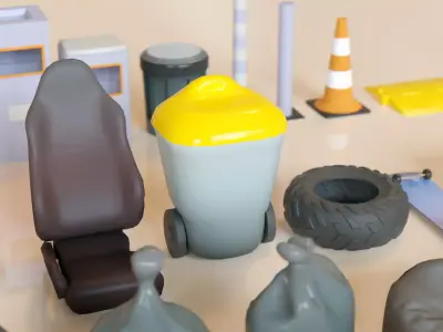 Lowpoly Stylized Street Garbage Junk Trash and Waste Set   Low-poly 3D model