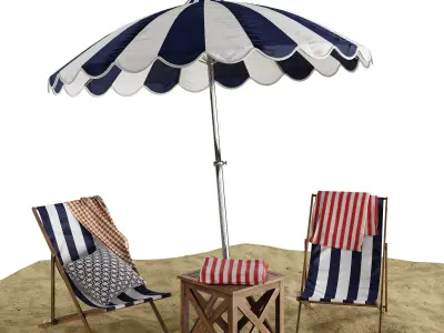 Beach lounge outdoor set 7 3D model