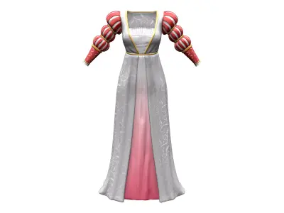 Long Princess Dress Gown With Mamaluke Virago Sleeves Low-poly 3D model