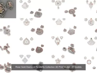 Rose Gold Diamond Pendants Collection 3D Print Model 3D Model Pack