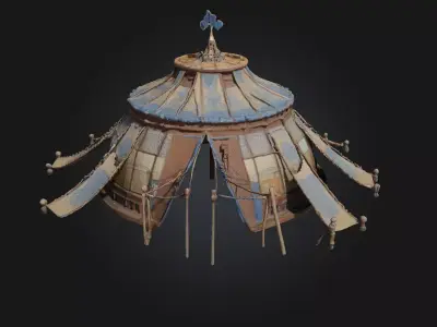Old Tent  Weathered Canvas Shelter for Timeless Camps 3D model
