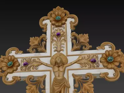 Heavenly Radiance Cross - Ornamental Gold and Marble Crucifix 3D print model