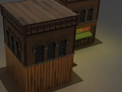Building low poly brick with clock on top Low-poly 3D model