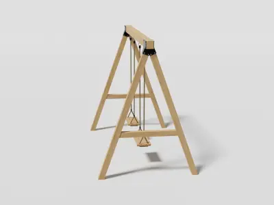 Playground Wooden Swing Low-poly 3D model