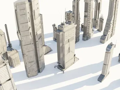 Scifi Building Textured Asset set 3D model