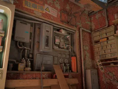 Post Apocalyptic Office  Low-poly 3D model