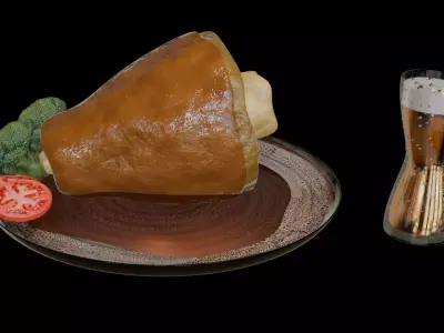 Food German Pork Knuckle and beer combo Low-poly 3D model