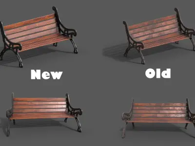 Street Bench Pack 8 Low-poly 3D model