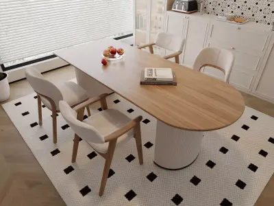 Cream Modern Kitchen and Dining Area  3D model