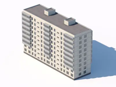 Soviet mid-rise apartment block with glazed balconies 3D model