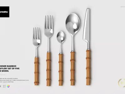 Dinner Bamboo Cutlery Set Of Five 3D Model 3D model