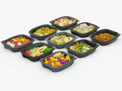 lunch box poke bowl 9 items collection food dinner  3D model