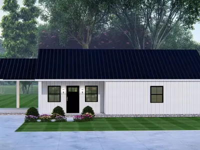 Modern Barndominium House 3D Model with Rustic Metal Siding 3D model